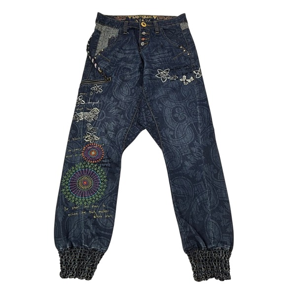 Desigual Denim Jeans Women's Size 26 High Rise Embroidered Paisley Boho - Picture 1 of 16